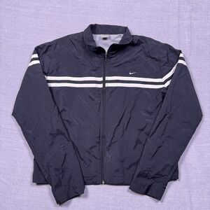 Vintage‎ Nike Womens Track Jacket Sportswear Full Zip Navy White Stripes Size L